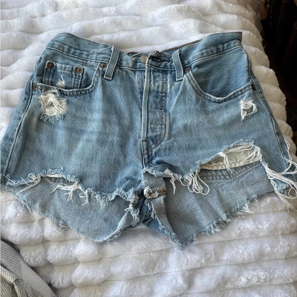 Levi's 501 Light Blue High Waist Distressed Shorts-size 25